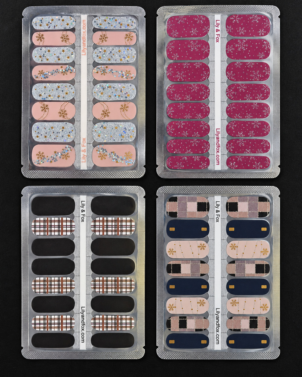 Lily & Fox Christmas Nail Wrap Bundle 4 Sets Snowflake Plaid Glitter